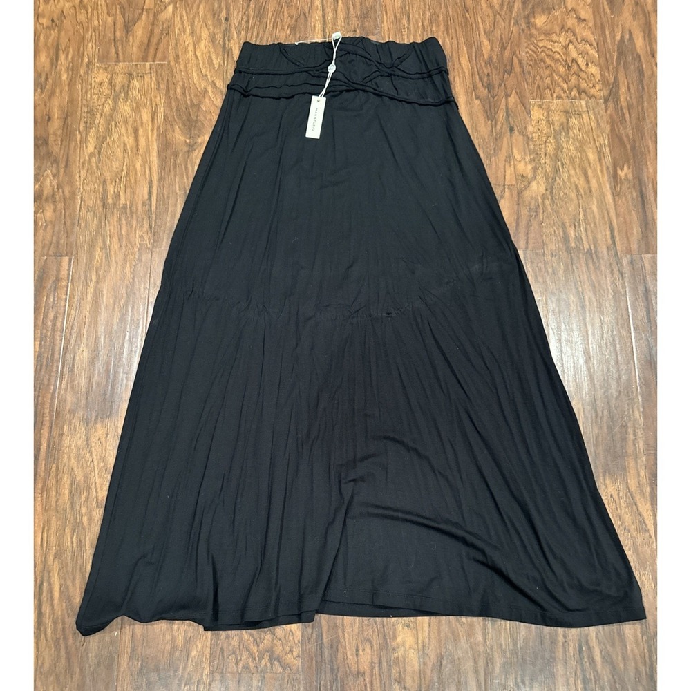 Max‎ Studio - Maxi skirt, shirred waist, mid rise, black women's M Retail $78